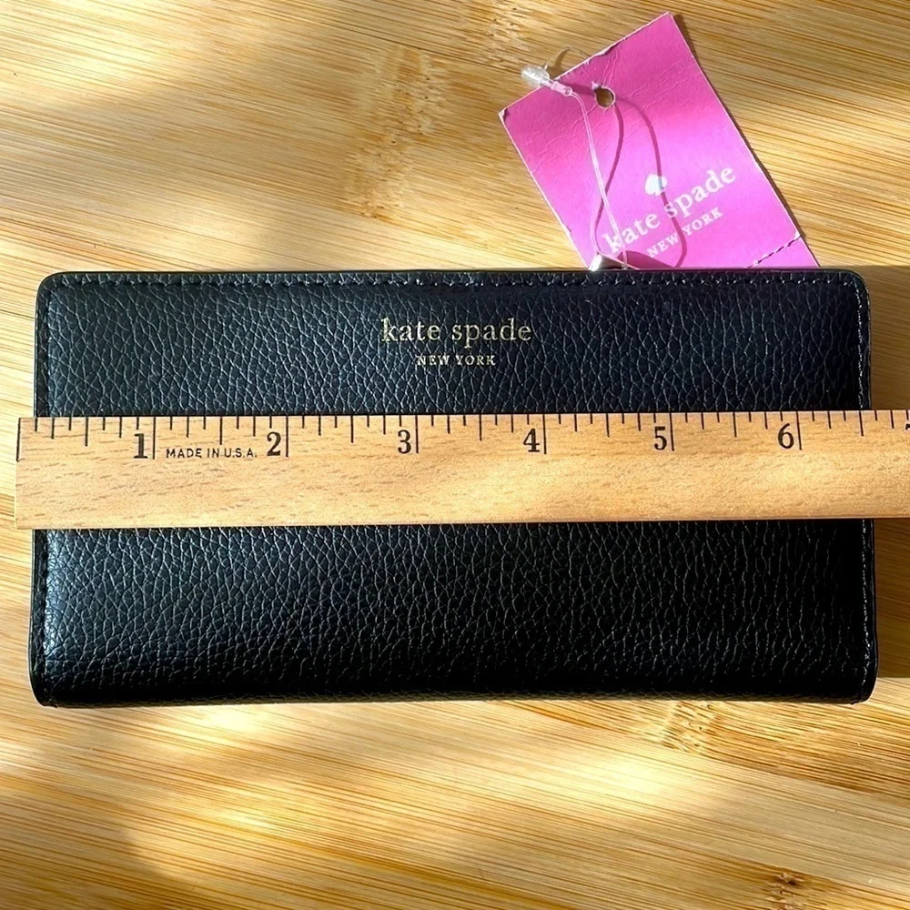 Brand New Kate Spade Genuine Leather Large Slim Bifold Black Wallet